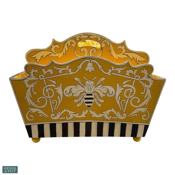 MacKenzie-Childs Spelling Bee Magazine Rack Yellow Hand-Painted Home Accent - Picture 10 of 16